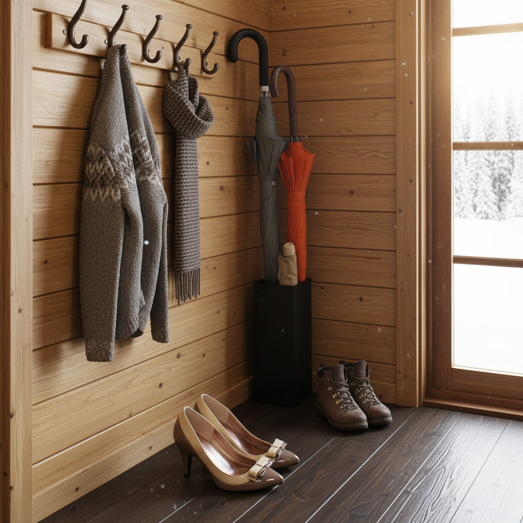 Smalt sort paraplystativ med moderne uttrykk og kapasitet til fire paraplyer