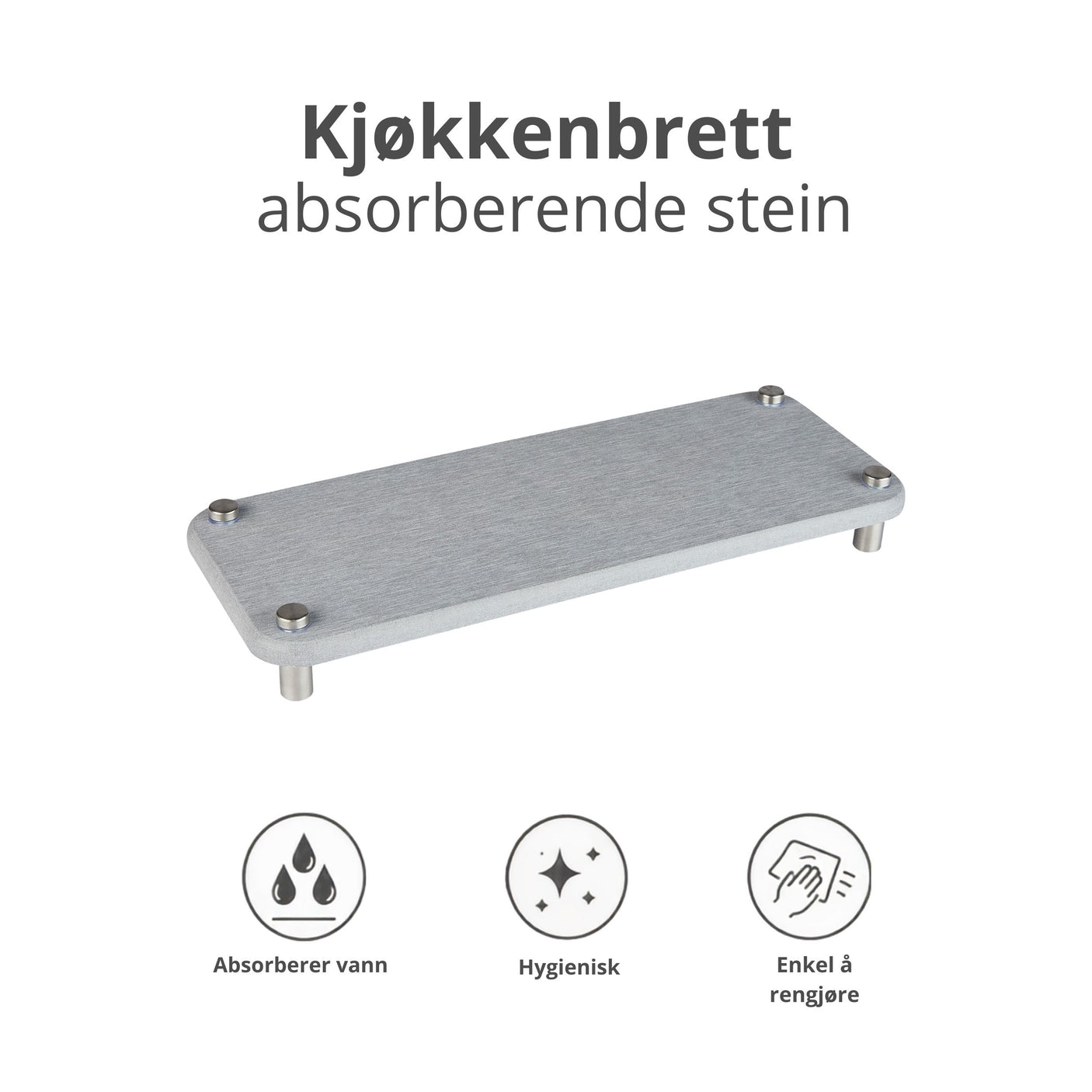 Grått diatomittbrett til kjøkkenbenk med absorberende og hurtigtørkende egenskaper