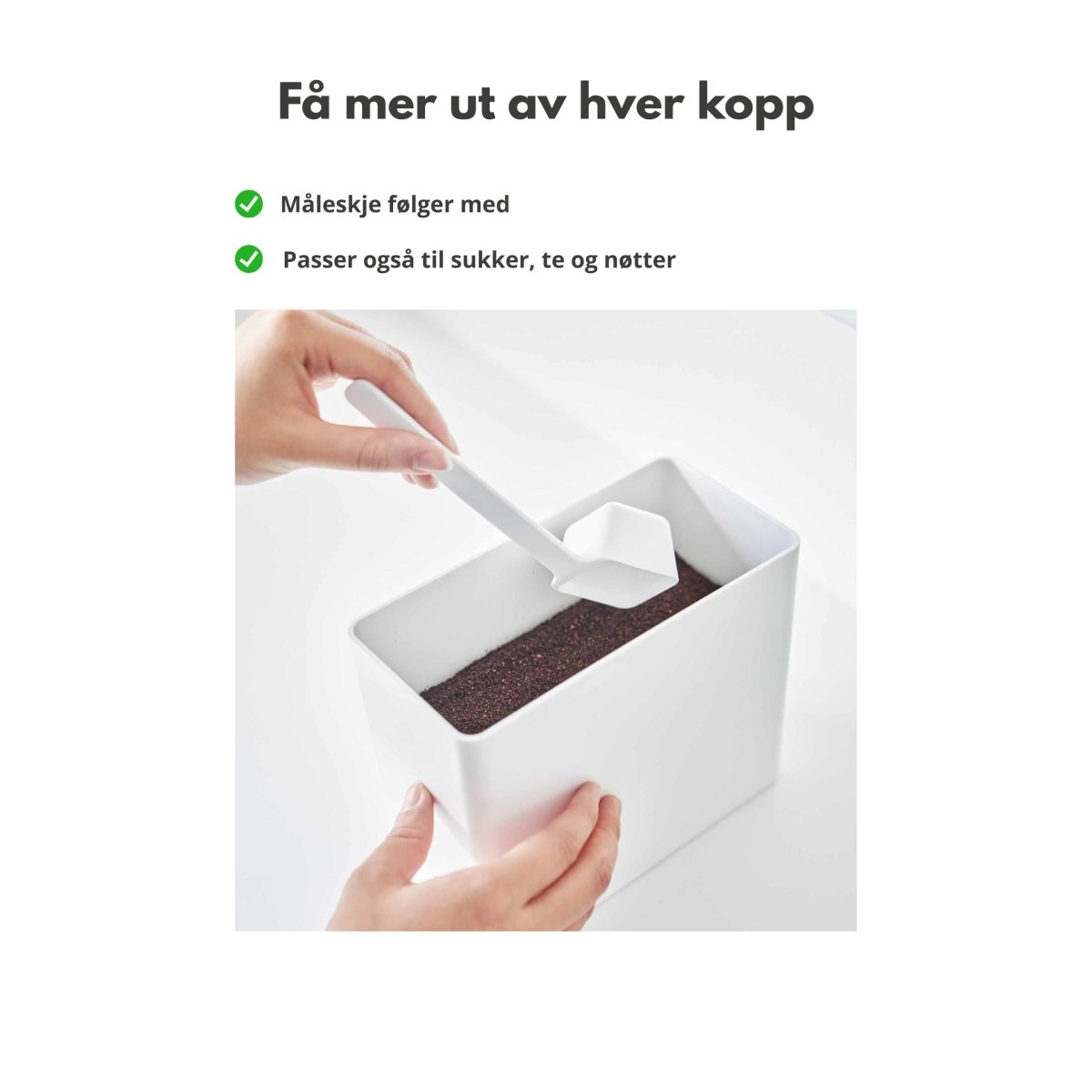Lufttett kaffeboks 1,6L med måleskje hvit 18,4 x 15,4 cm - Lindas Dekor