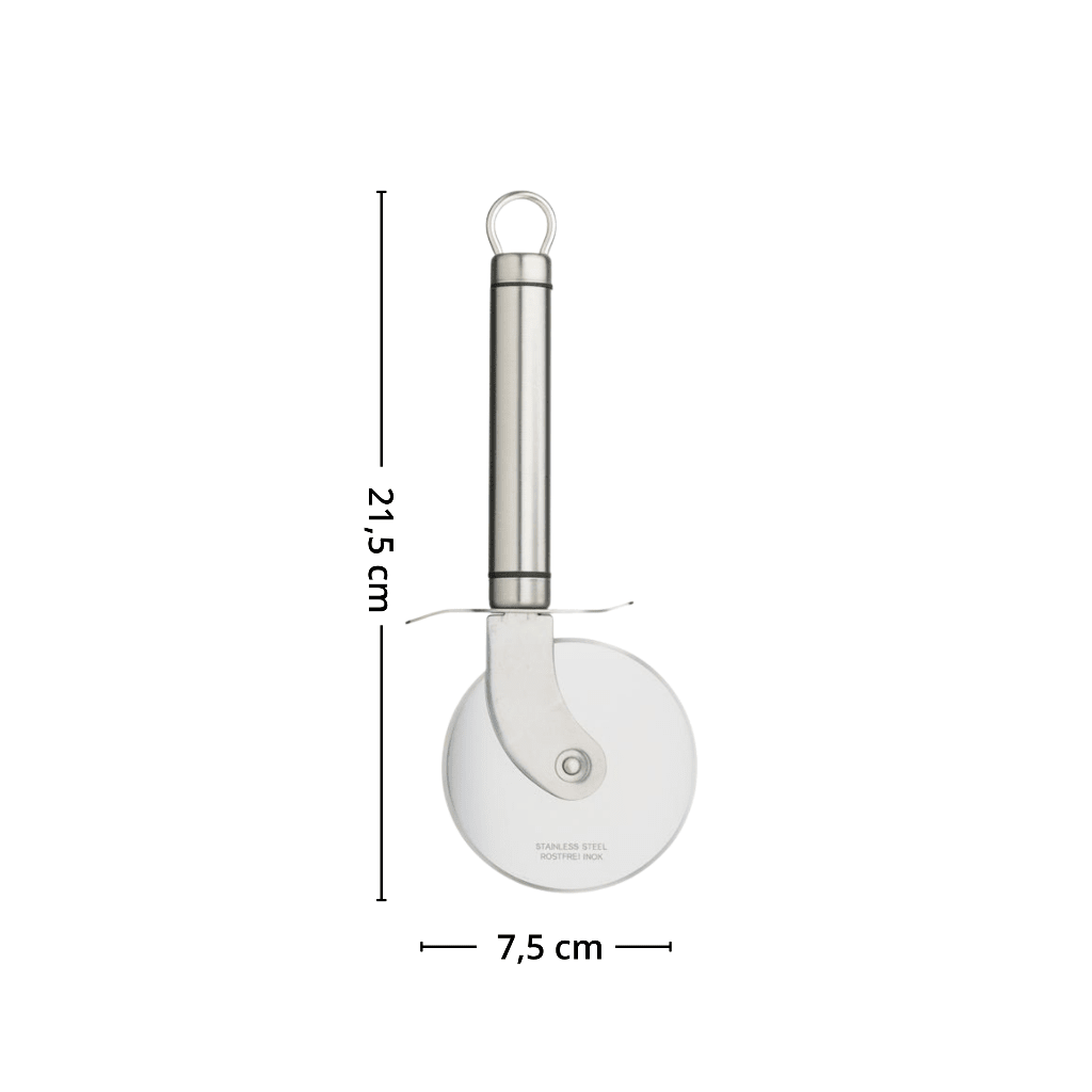Målillustrasjon av pizzahjul i rustfritt stål med lengde 21,5 cm og bredde 7,5 cm. - Lindas dekor