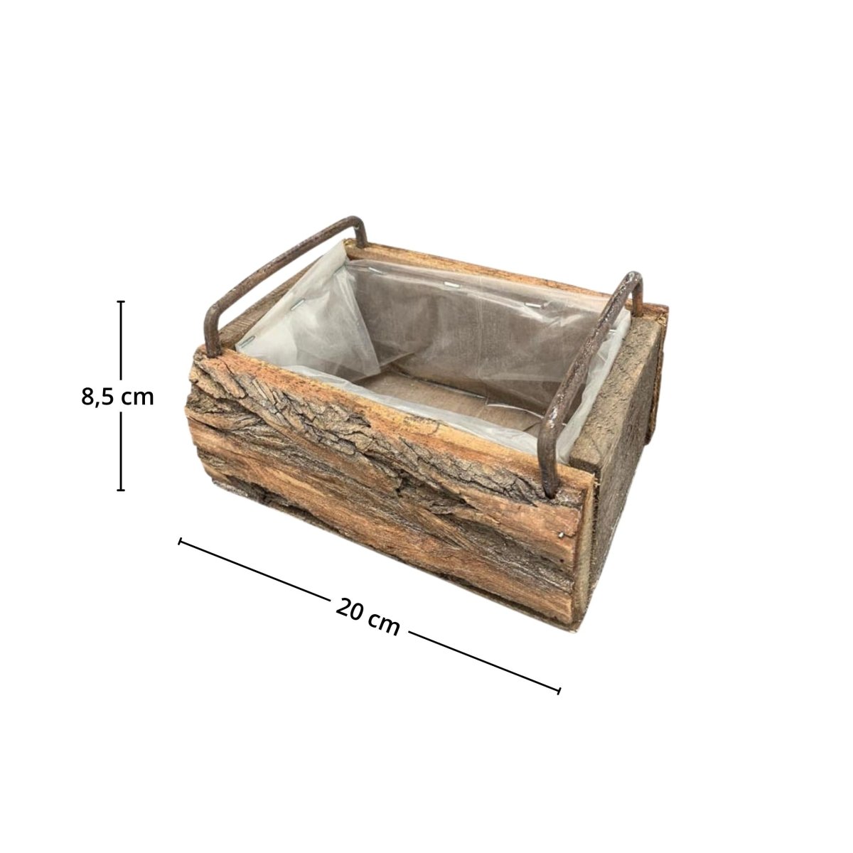 Liten rektangulær trekasse 20 x 15 x 8,5 cm til planter og dekor