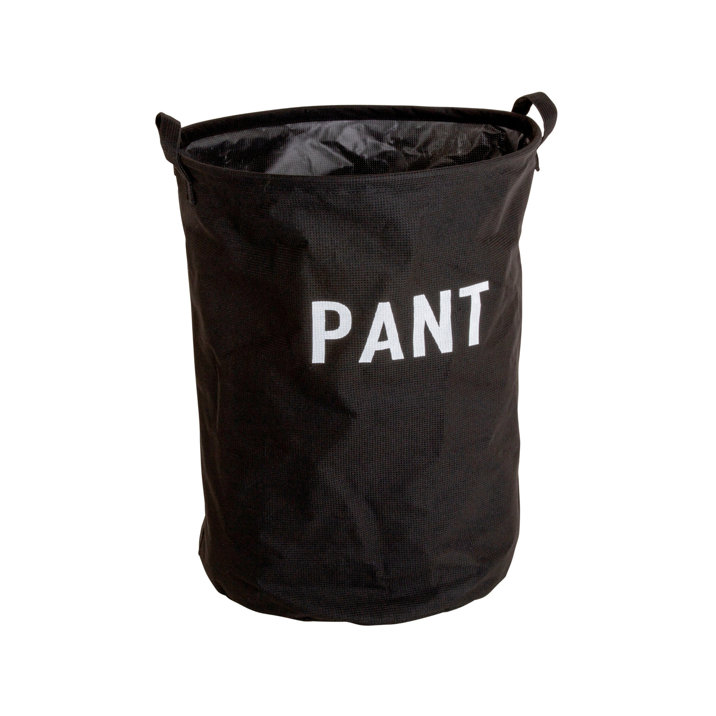 Svart pantesäck med vit PANT-text och handtag