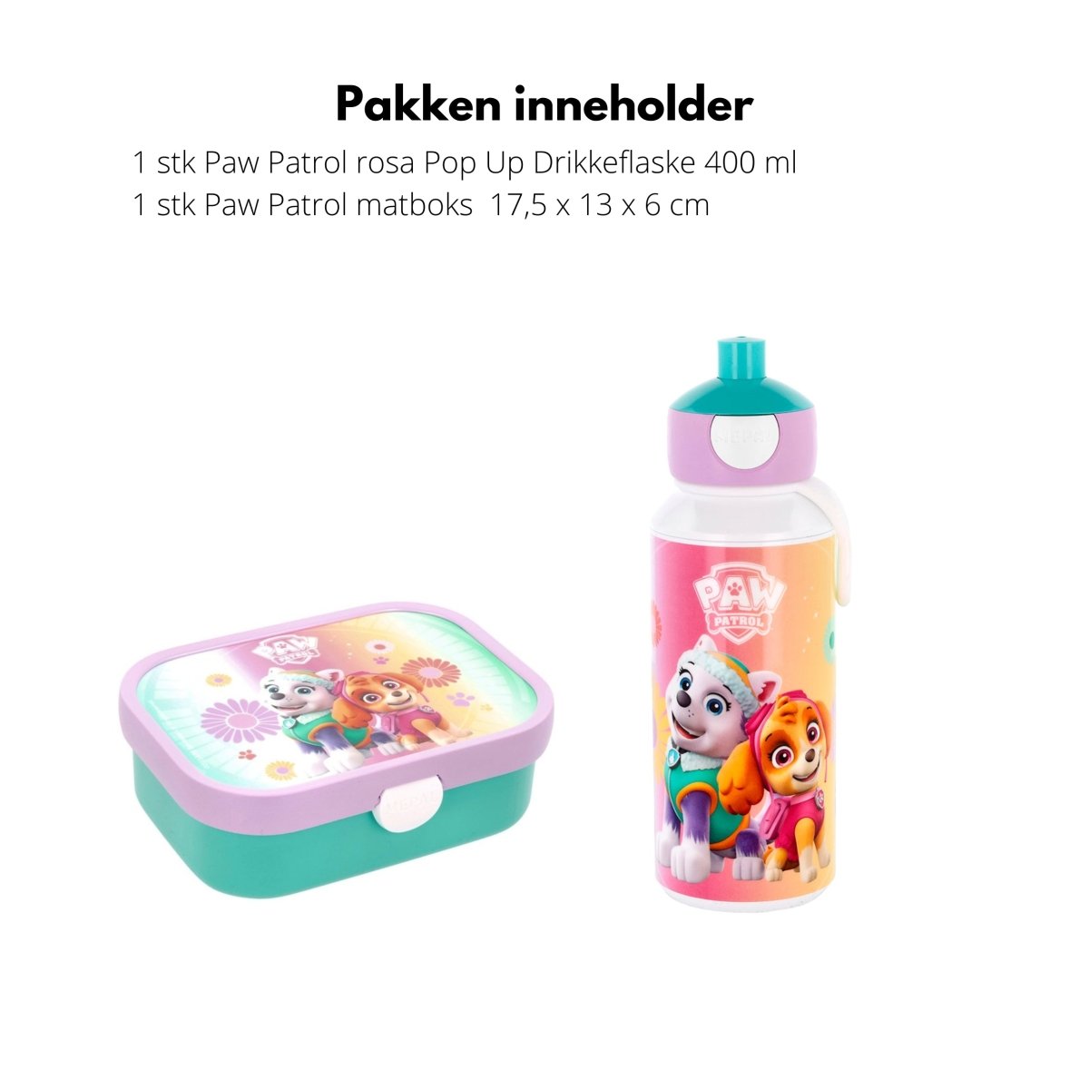 Mepal Paw Patrol matboks med rominndeling og drikkeflaske 400 ml