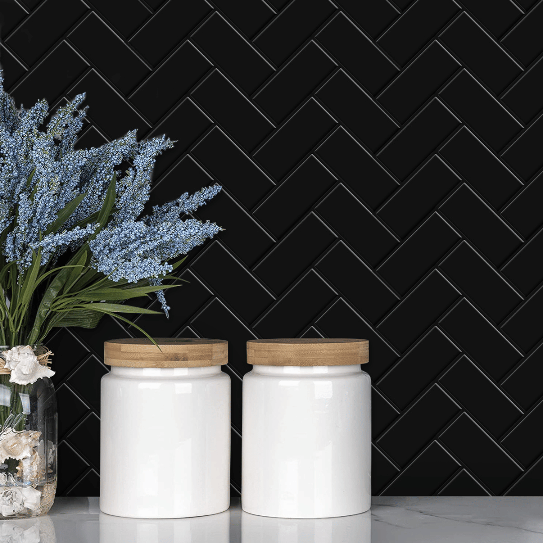 Svart fiskbens självhäftande väggplattor