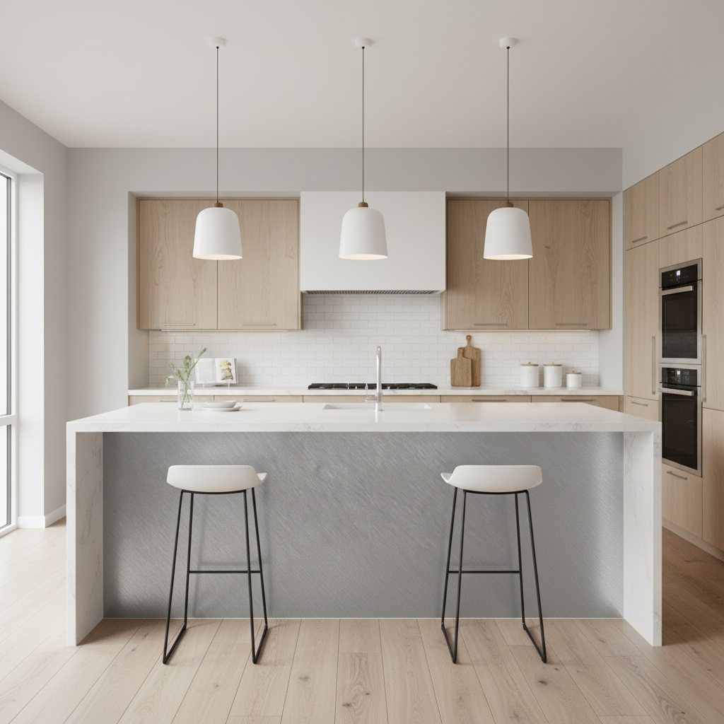 Selvklebende børstet aluminium folie til kjøkkenøy – industriell oppussing uten utskifting