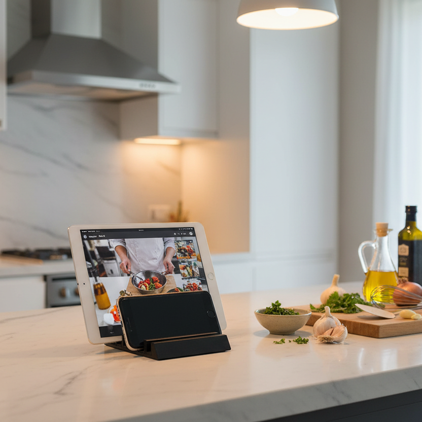 Bordstativ for mobil og nettbrett med silikonbeskyttede spor