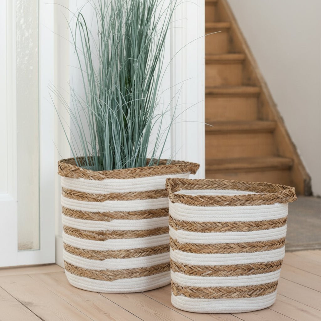2 - pk Oppbevaringskurver Stripet Hvit/Natur - Lindas Dekor