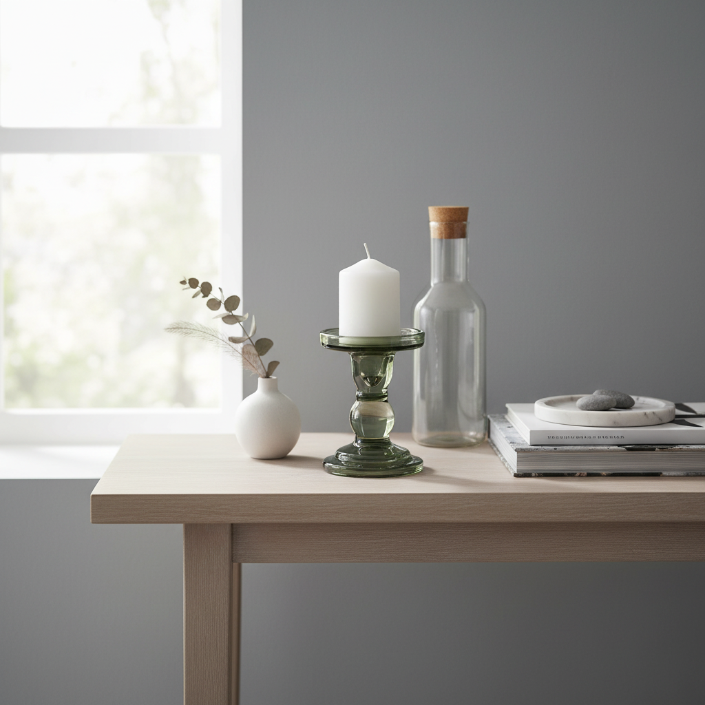 Lysestake grønn kubbelys borddekorasjon stylet med tilbehør