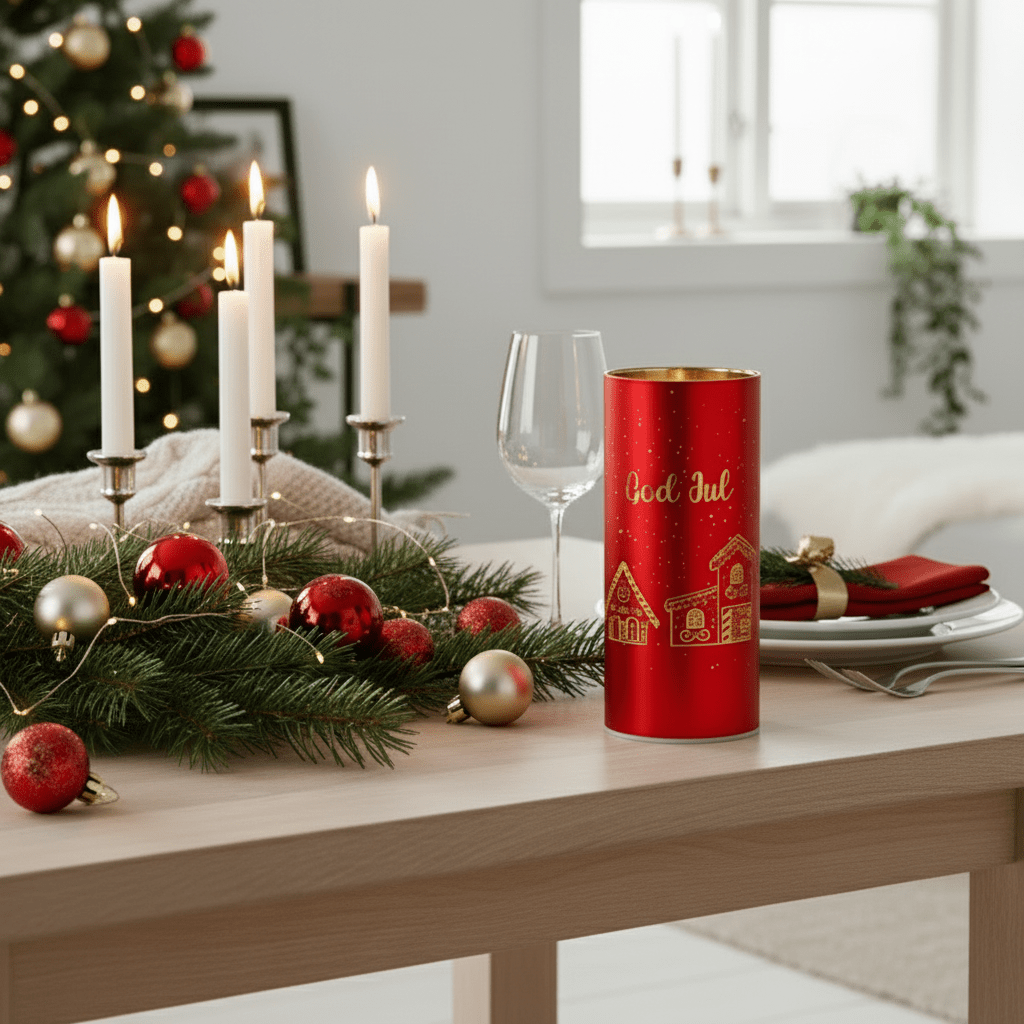 Lyslykt LED God Jul rød 7 x 15 cm - Lindas Dekor