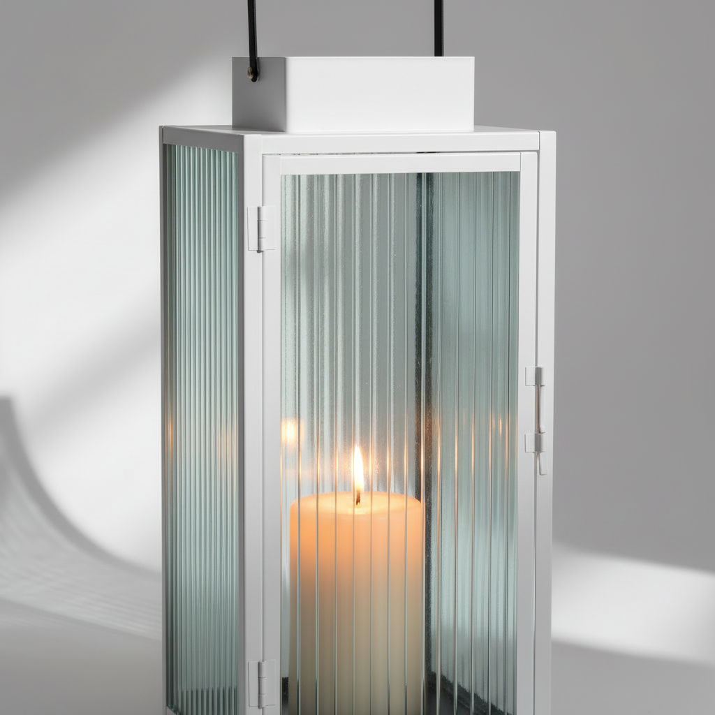 2-pk Lykt hvit metall stripet glass