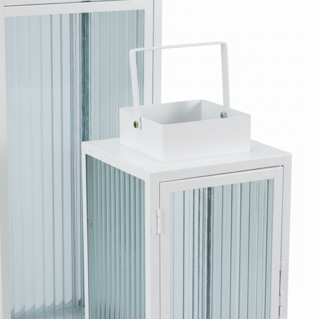 2-pk Lykt hvit metall stripet glass