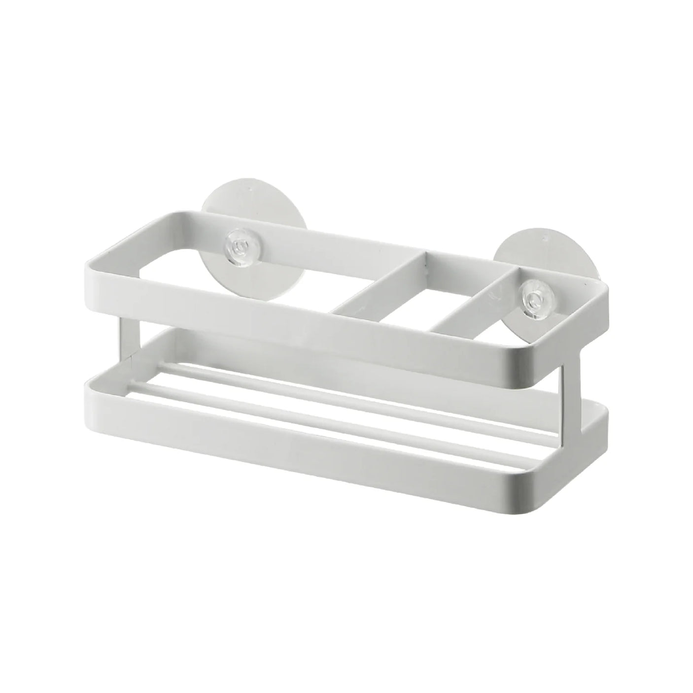 Organizer i hvitt stål til oppvaskmiddel og svamp ved vasken