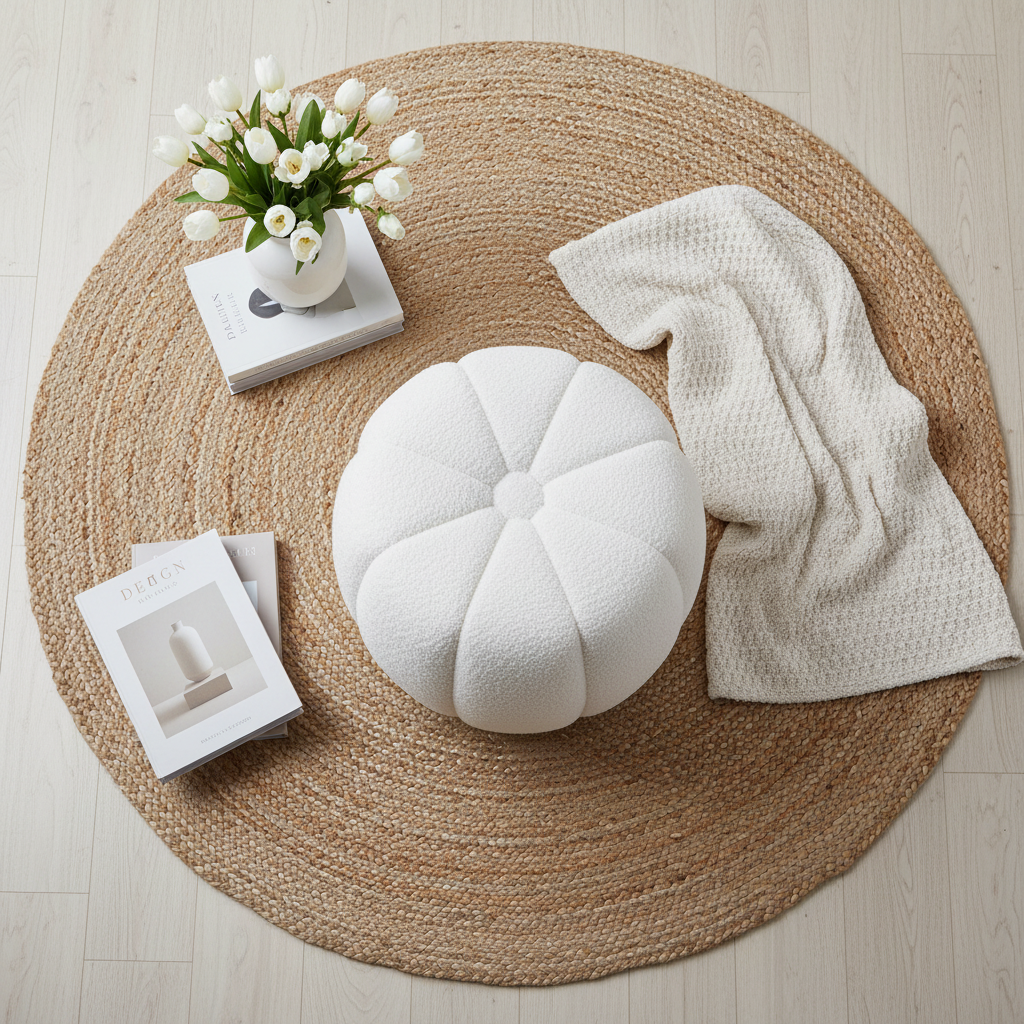 Offwhite puff som gir rommet et lunere og mykere uttrykk