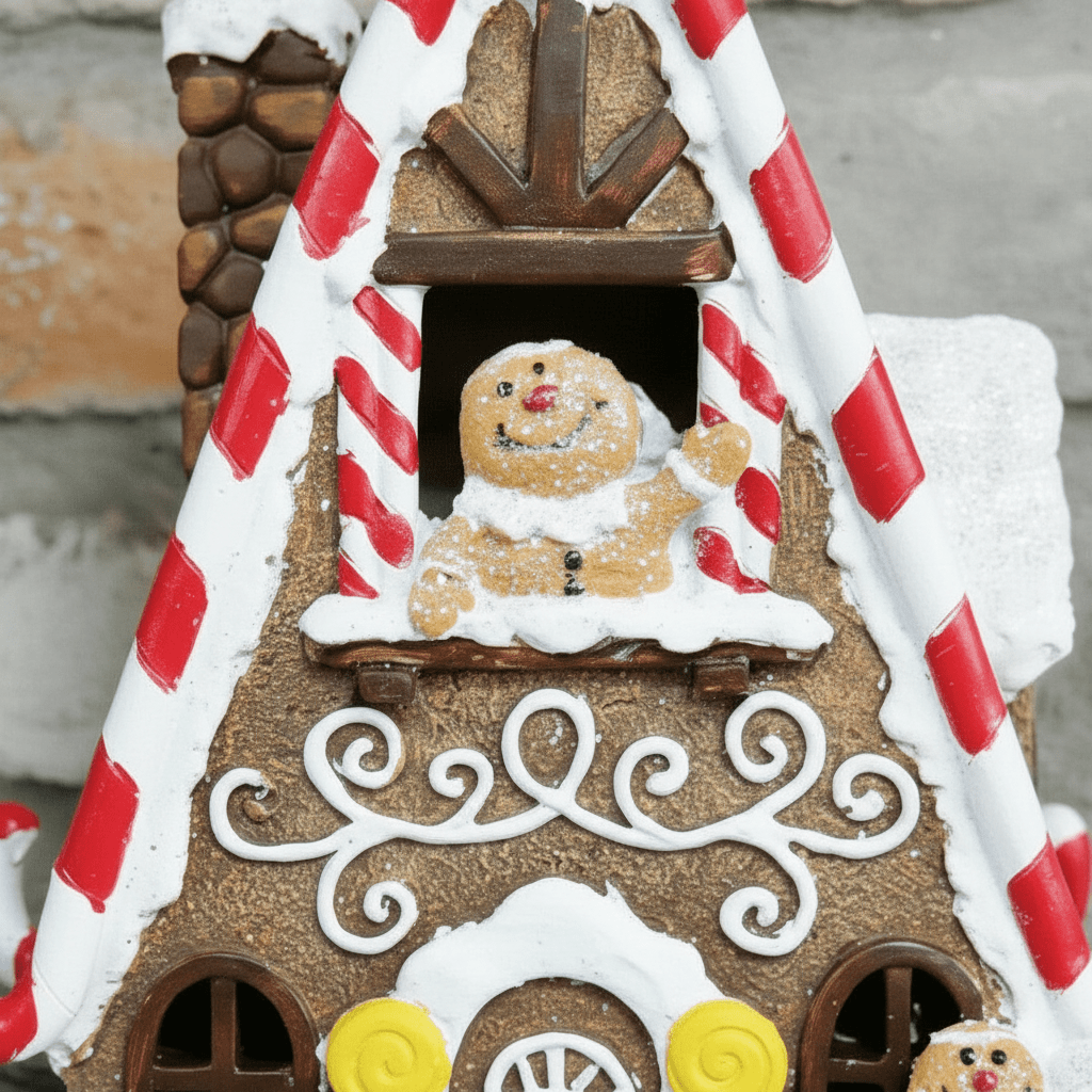 Glitrende pepperkakehus julepynt - detaljert design med nostalgisk utseende