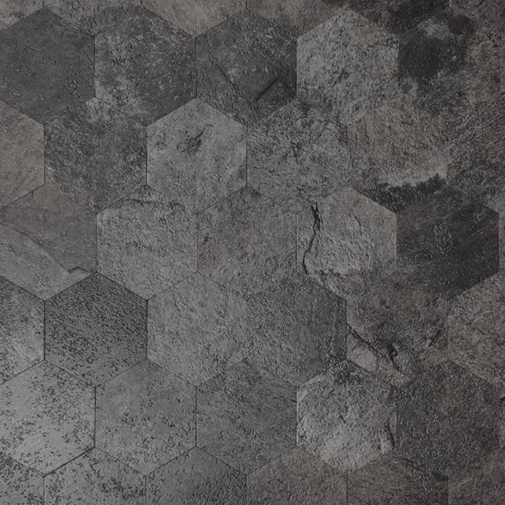 Hexagon mørkegrå betong selvklebende veggfliser imiterer fliser i mørke toner i et hexagonalt elegant mønster. Fin til kjøkken og baderom.