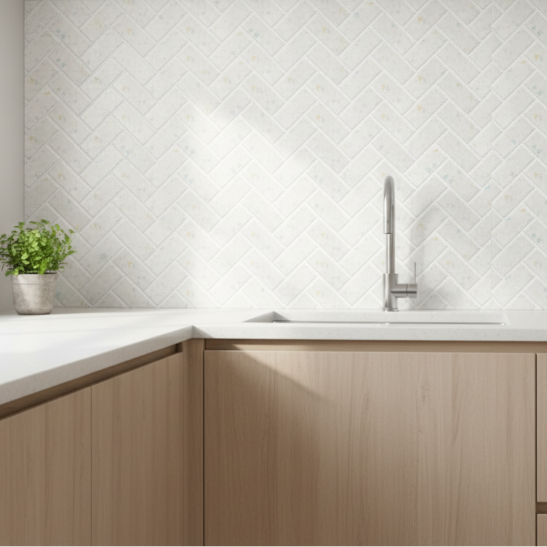 Självhäftande väggplattor i terrazzo-stil med fiskbensmönster