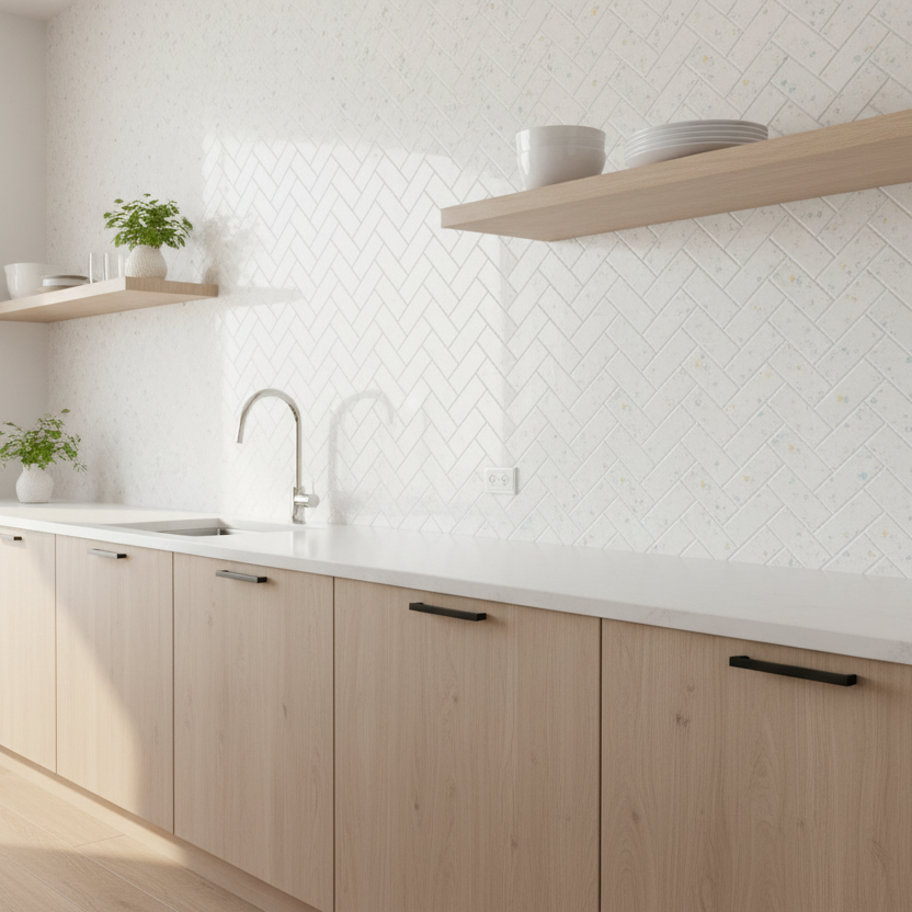 Självhäftande väggplattor i terrazzo-stil med fiskbensmönster