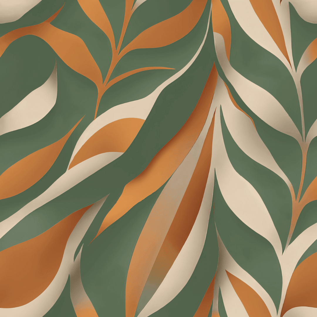 Boho leaves kontaktplast med botanisk blademønster i grønt, beige og oransje - passer til kjøkken og bad