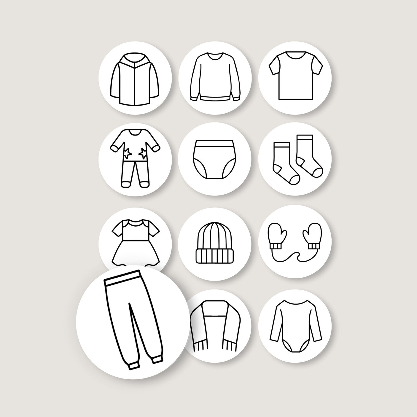 12-pk Etiketter barneklær, rund