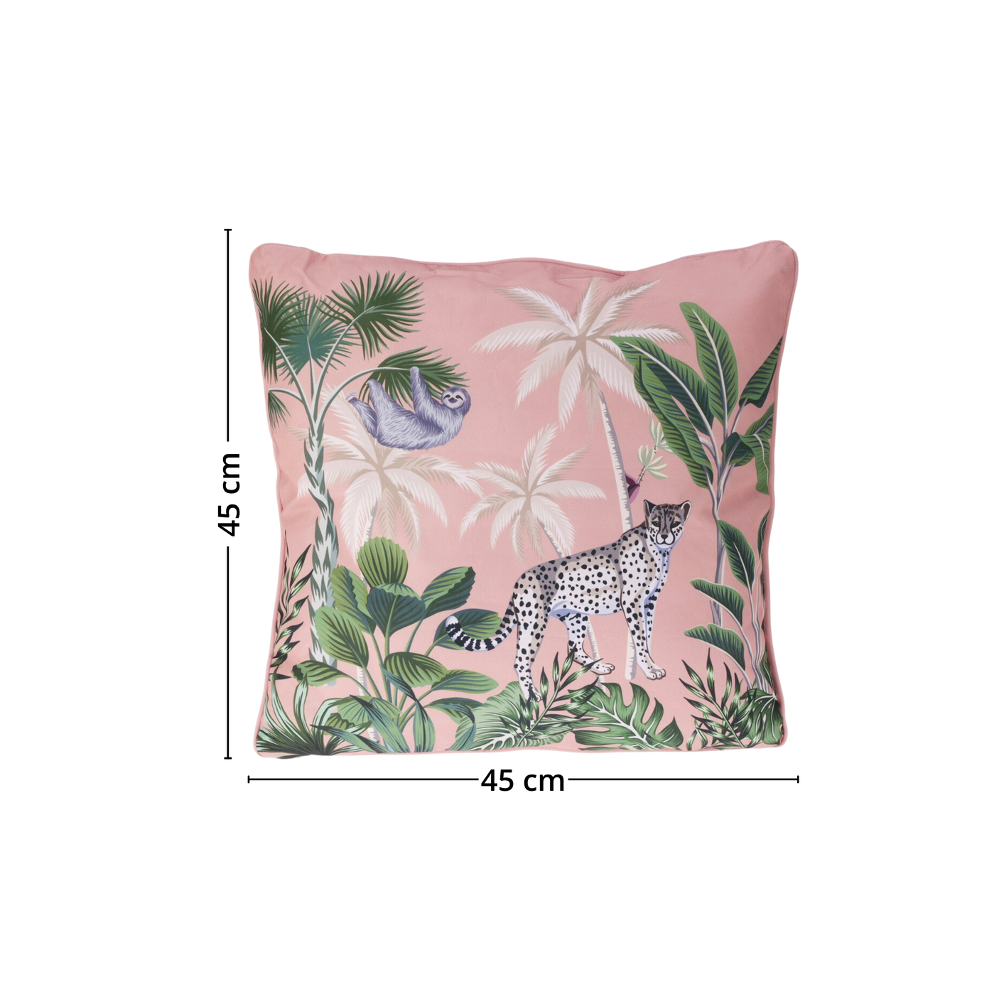 rosa pute 45 cm x 45 cm med leopard og dovendyr