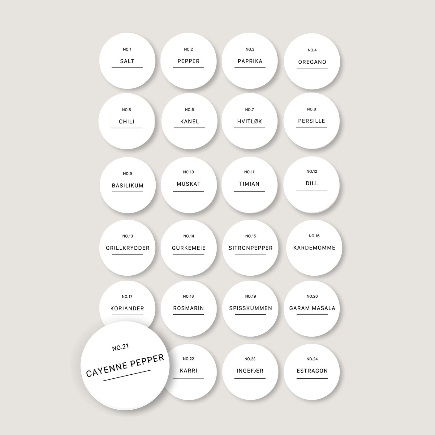 24-pk Etiketter krydderglass, rund