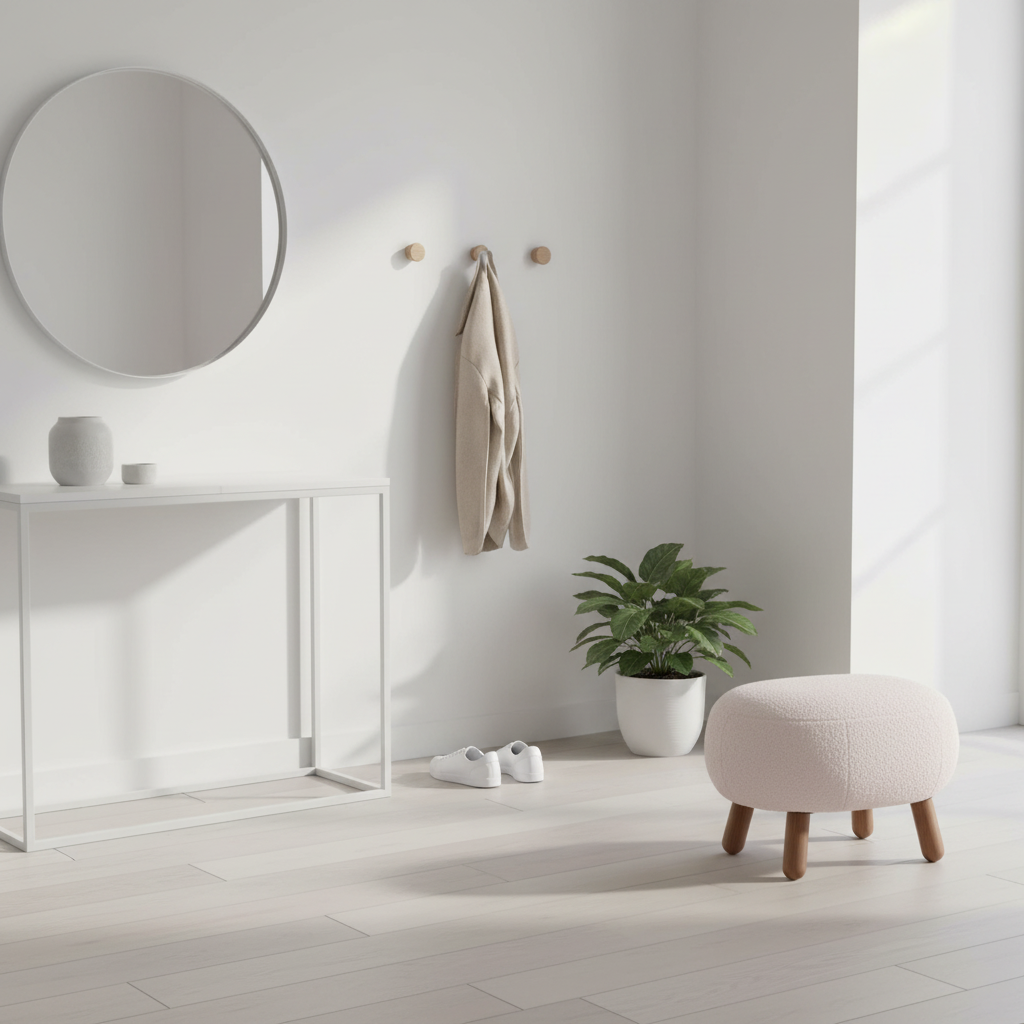 Hvit fotskammel til lenestol eller sofa med myk overflate