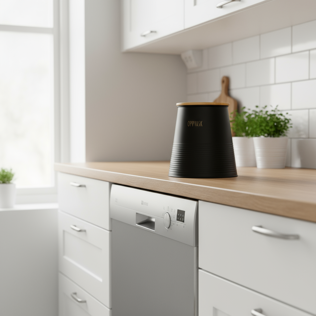 Box för diskmedel, svart metall