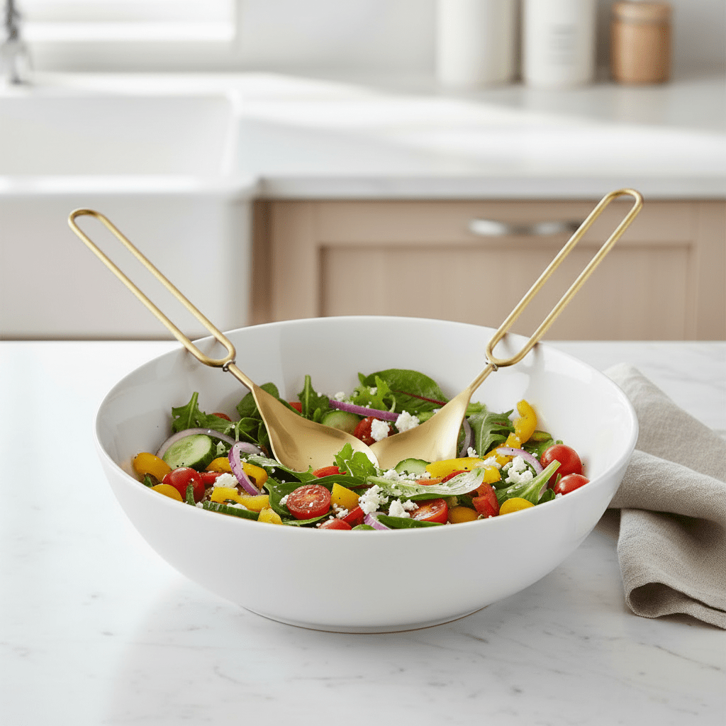 Salatskål med nydelig salatbestikk