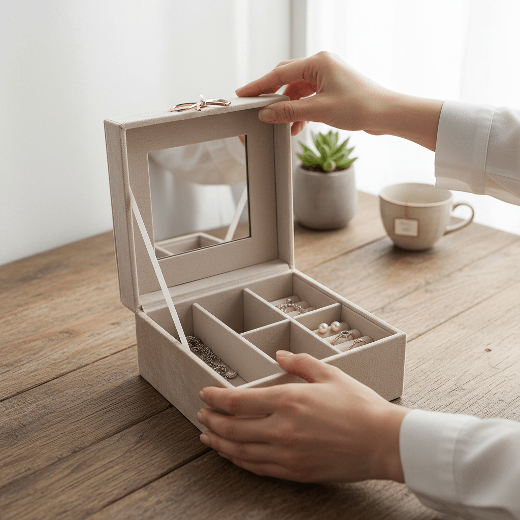 Smykkeskrin velur med speil 25 x 16 x 8 cm - Lindas Dekor