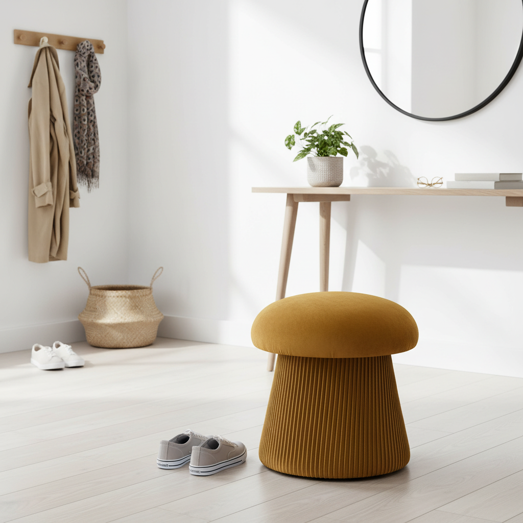 House Nordic Hampton puff med rund form og mykt sete