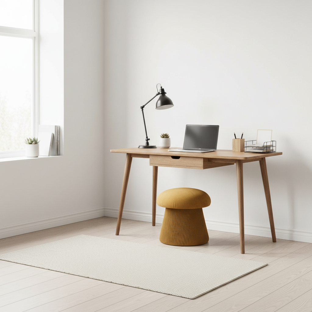 Dekorativ puff i sennepsgul oker til stue eller soverom