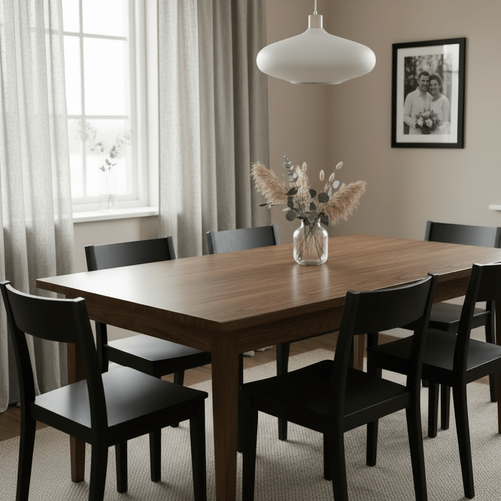Spisebord – med gardiner