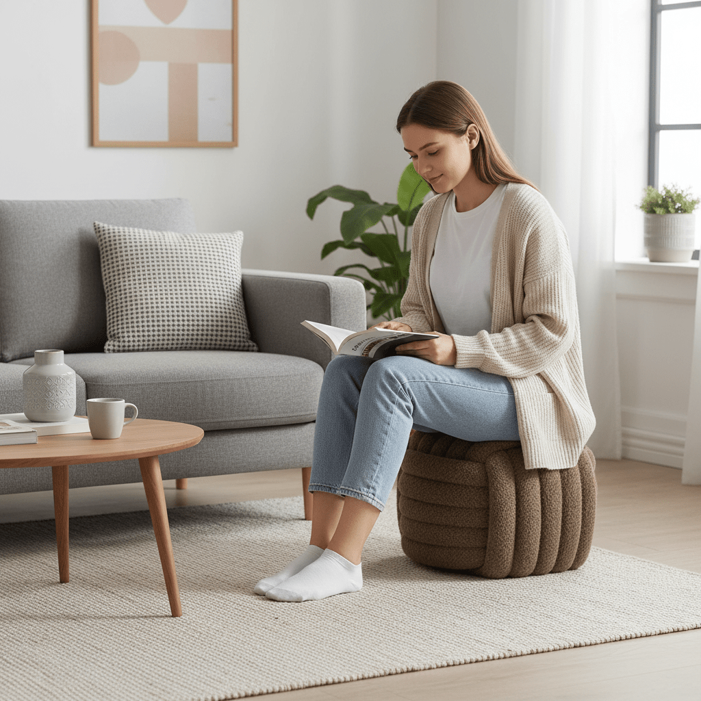 Napier puff brun ø48 cm - Lindas Dekor