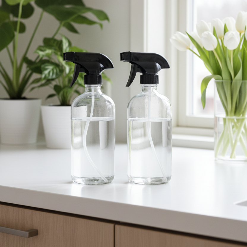 Glassflaske med sprayfunksjon for hjemmelagde rengjøringsmidler