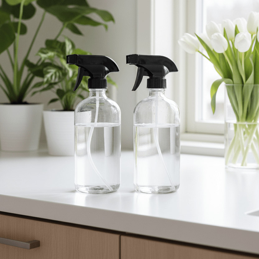 Glassflaske med sprayfunksjon for hjemmelagde rengjøringsmidler