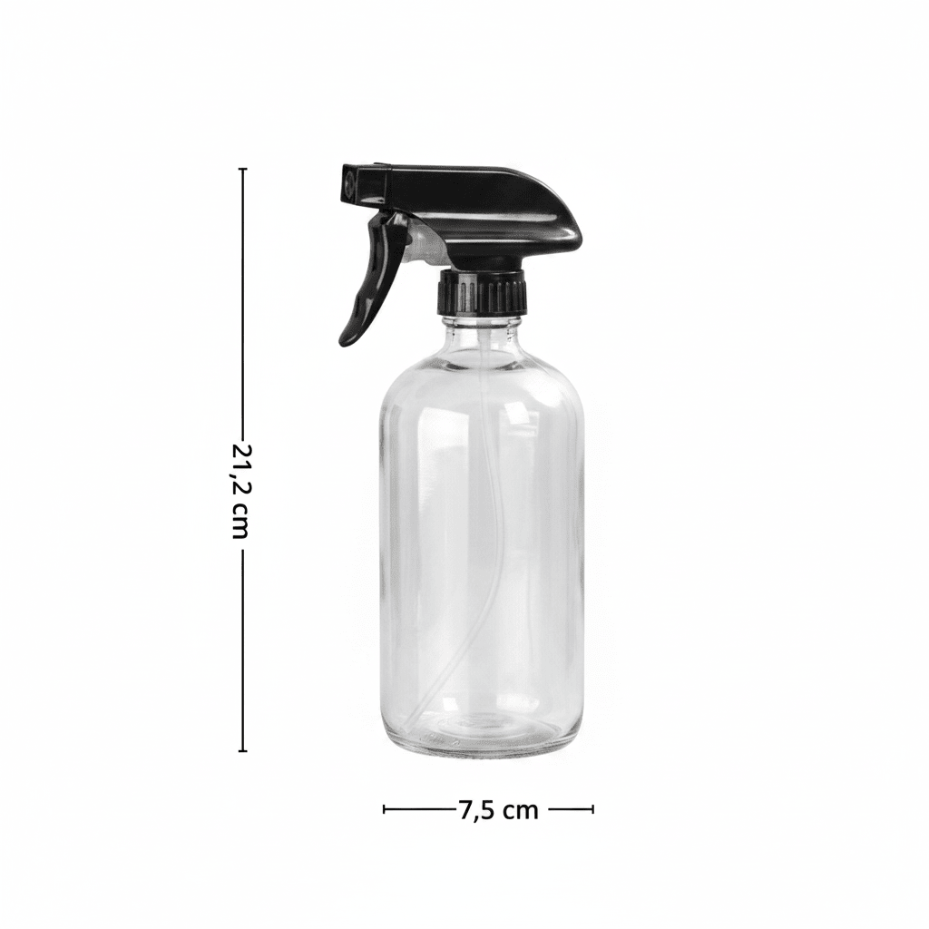 Klar sprayflaske i glass til rengjøringsmidler og plantepleie