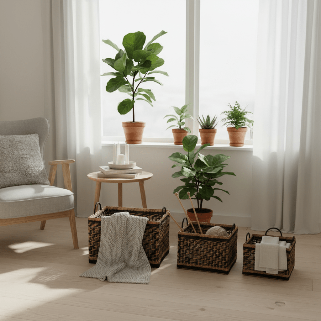 Kurv flettet natur/sort - Lindas Dekor