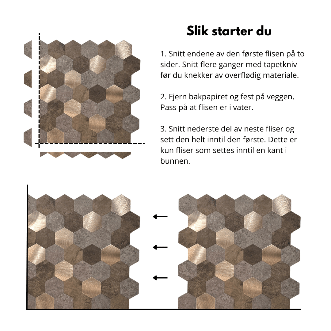 Vareprøve: Mocca hexagon selvklebende veggfliser - Lindas Dekor