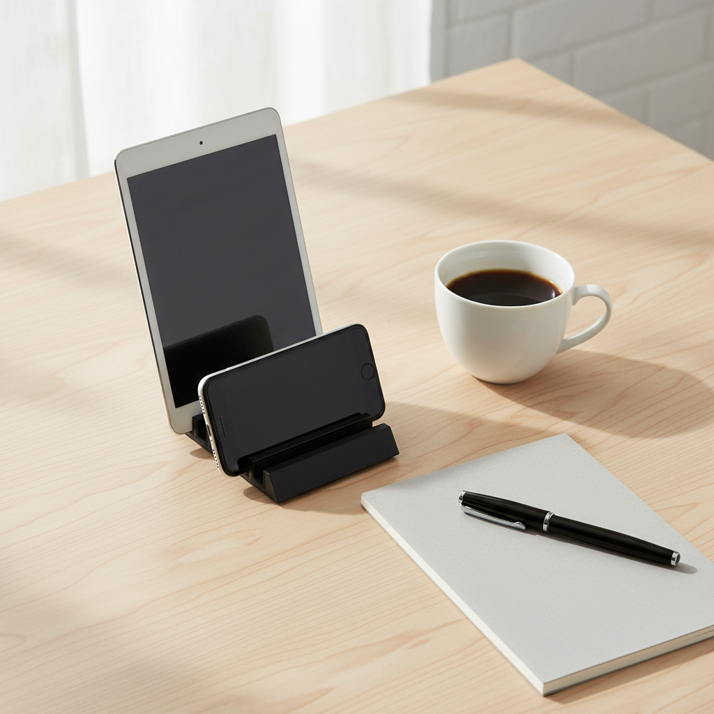 mobilstativ for flere enheter, tablet holder, oppbevaring til mobil og nettbrett