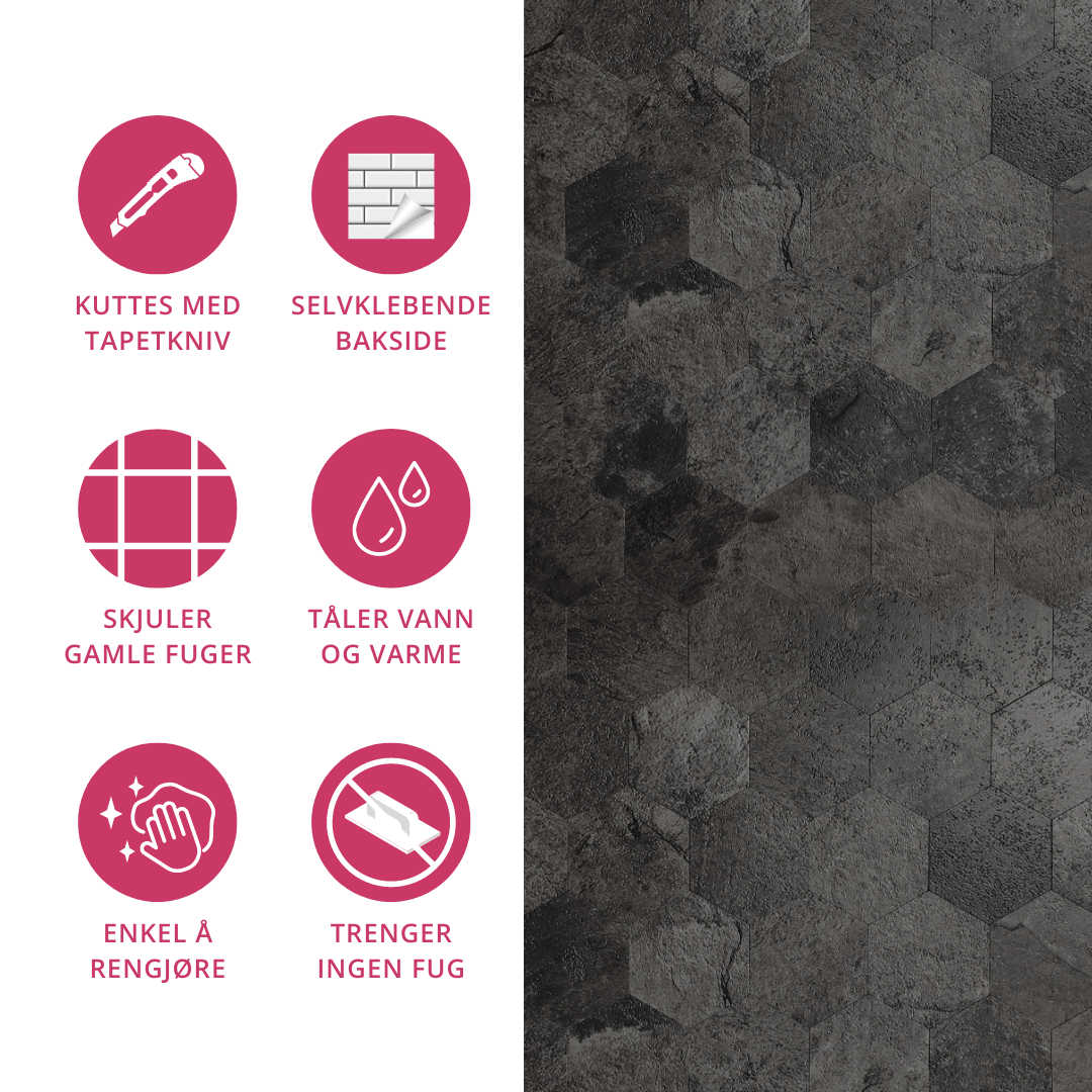 Hexagon mörkgrå betong självhäftande väggplattor