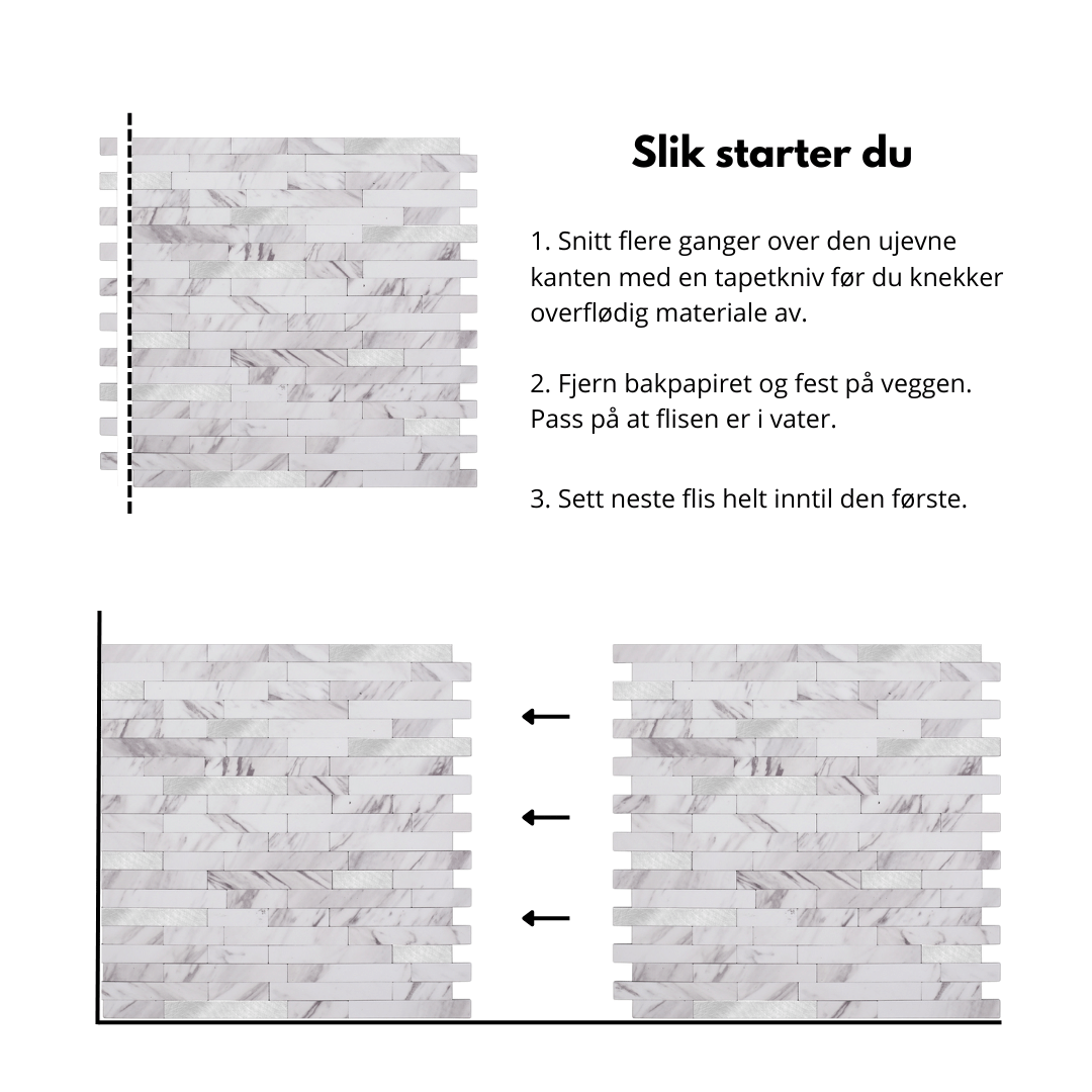 Premium selvklebende fliser gir eksklusiv stil til kjøkken og bad.