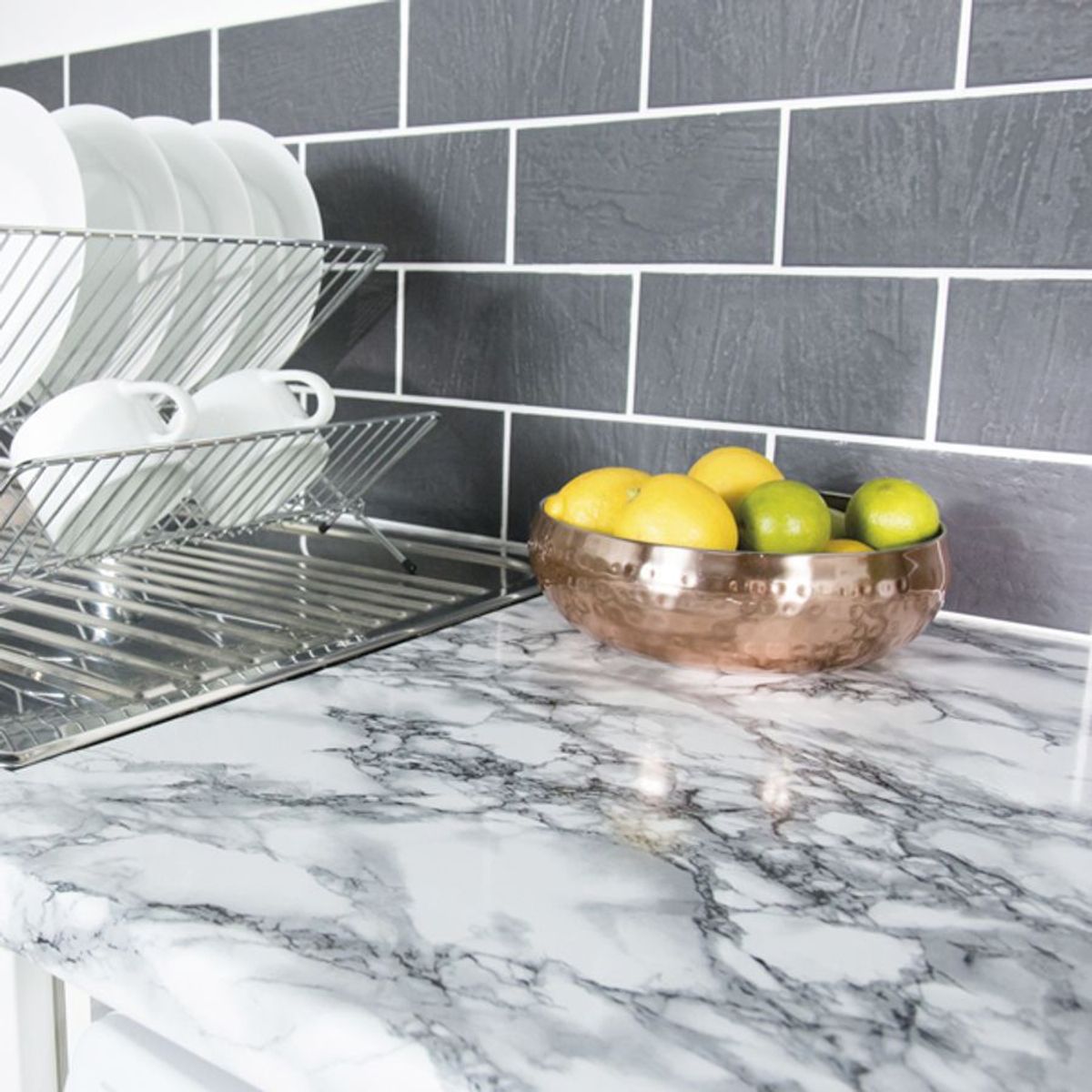 Prov: Marmor vit/svart kontaktplast