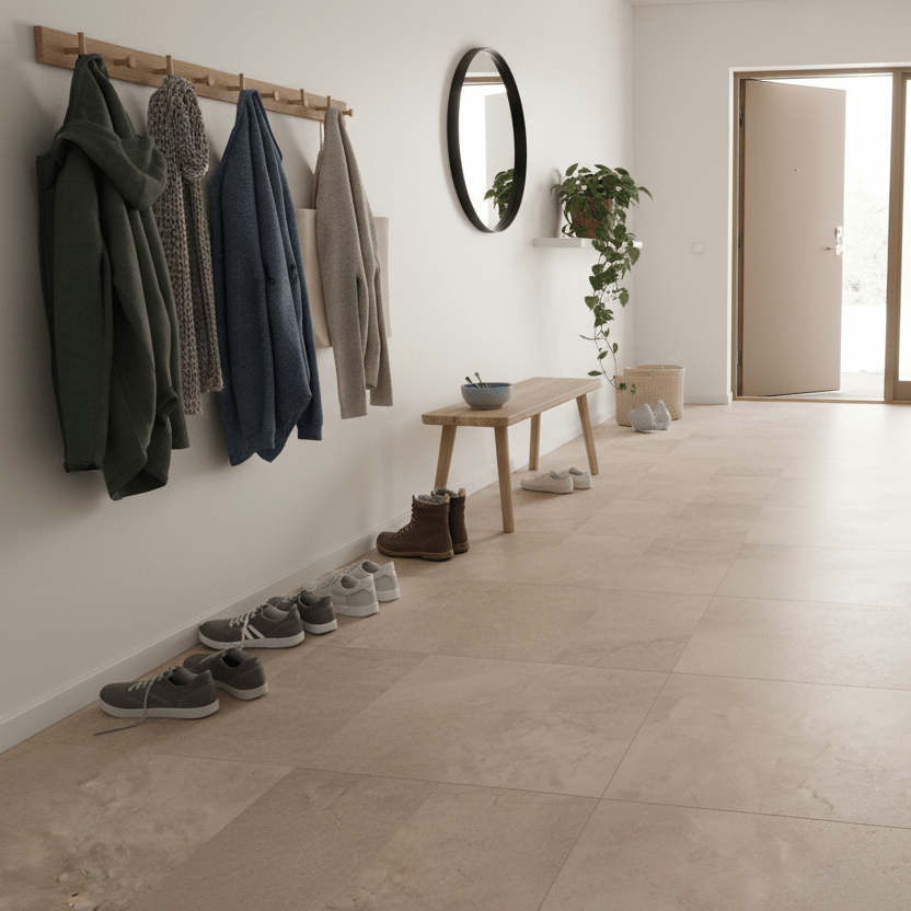8 - pk Amsterdam beige betonglook selvklebende fliser 40 x 40 cm - Lindas Dekor
