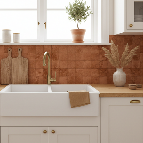 Detalj av selvklebende flis med rusteffekt og matt overflate