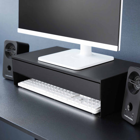 • sort skjermstativ med skuff
