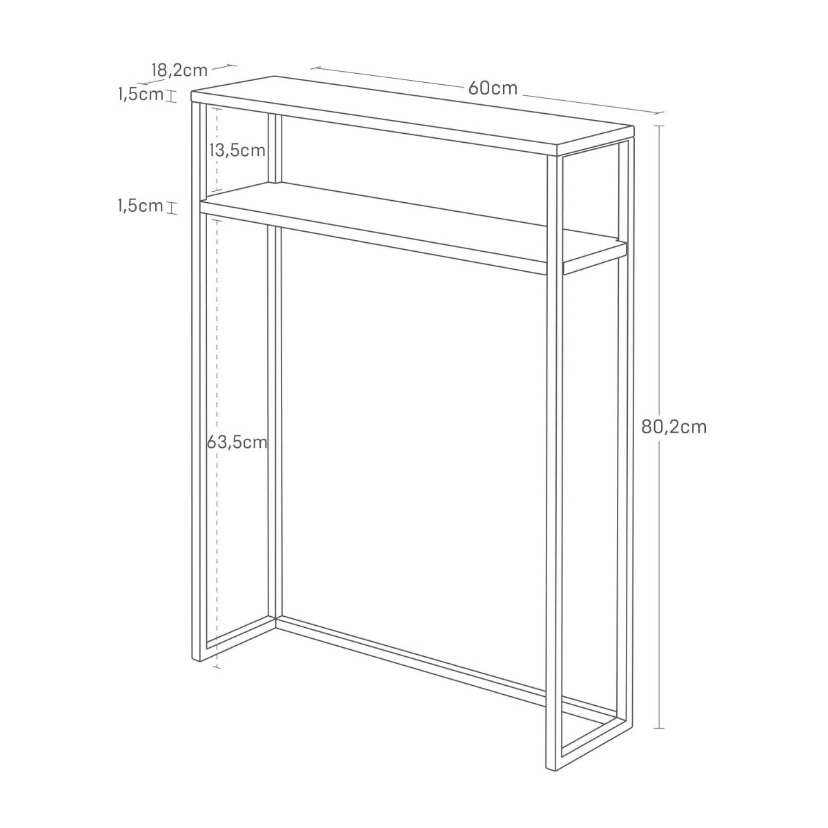 Konsollbord sort med hylle 60 x 80,2 cm - Lindas Dekor
