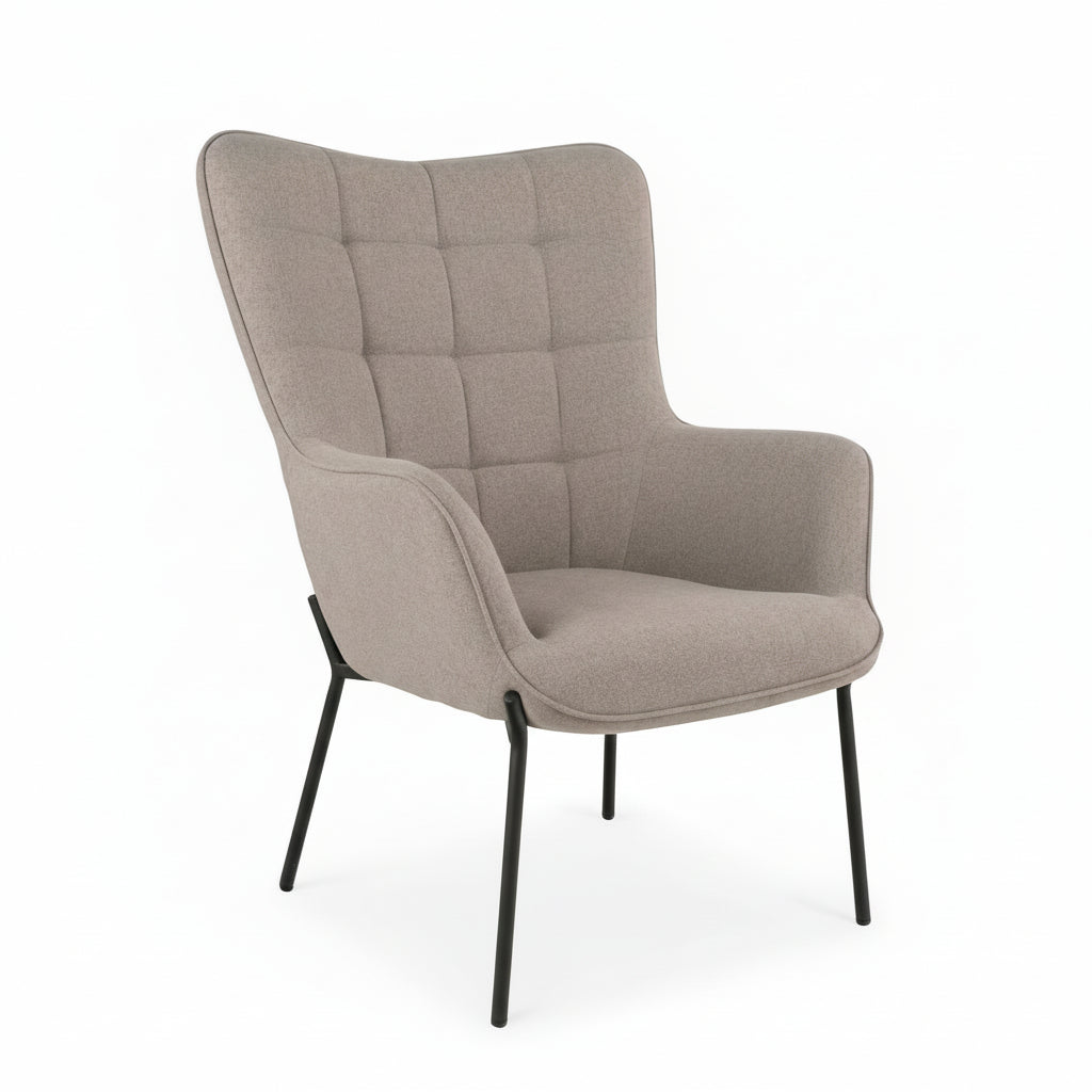 Glasglow stol i steingrå tekstil med svarte ben – frontbilde