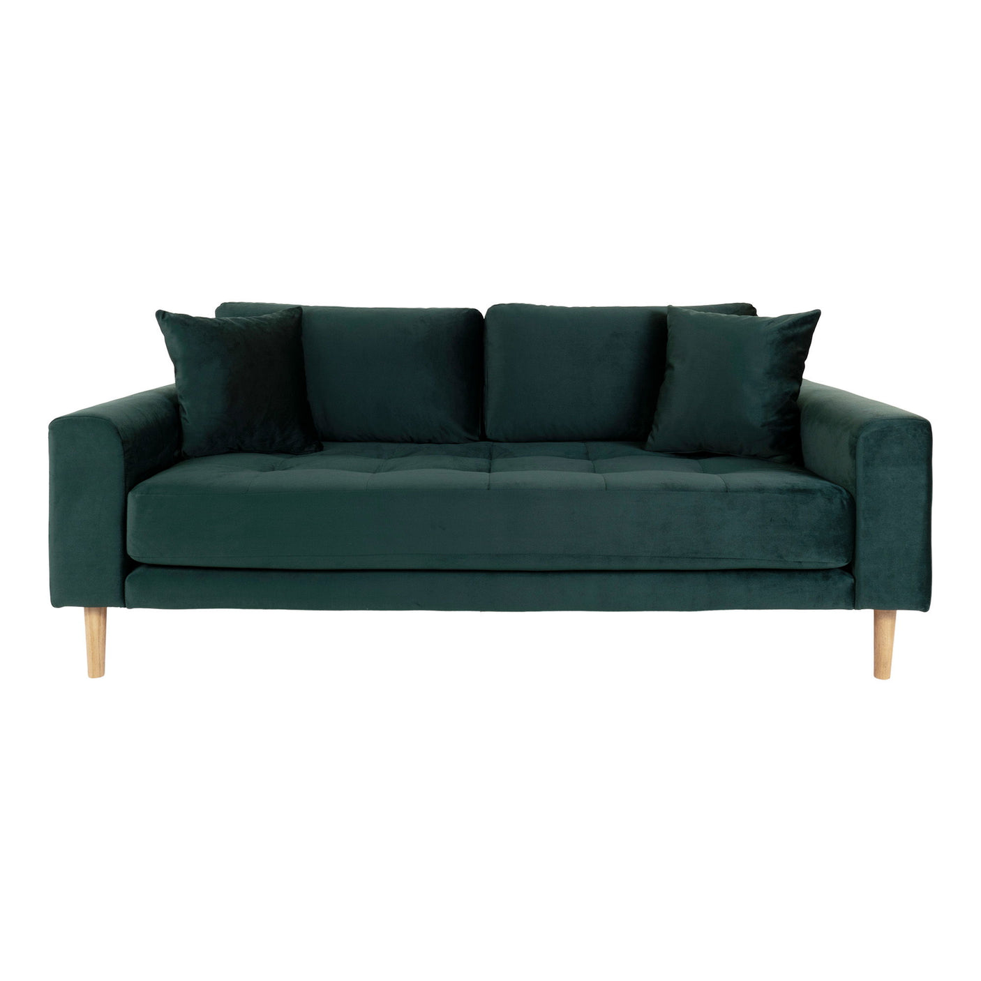 Lido 2,5 seters sofa i mørkegrønn velur med treben – frontbilde