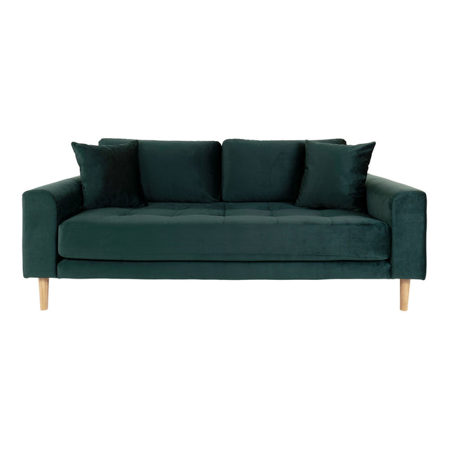 Lido 2,5 seters sofa i mørkegrønn velur med treben – frontbilde