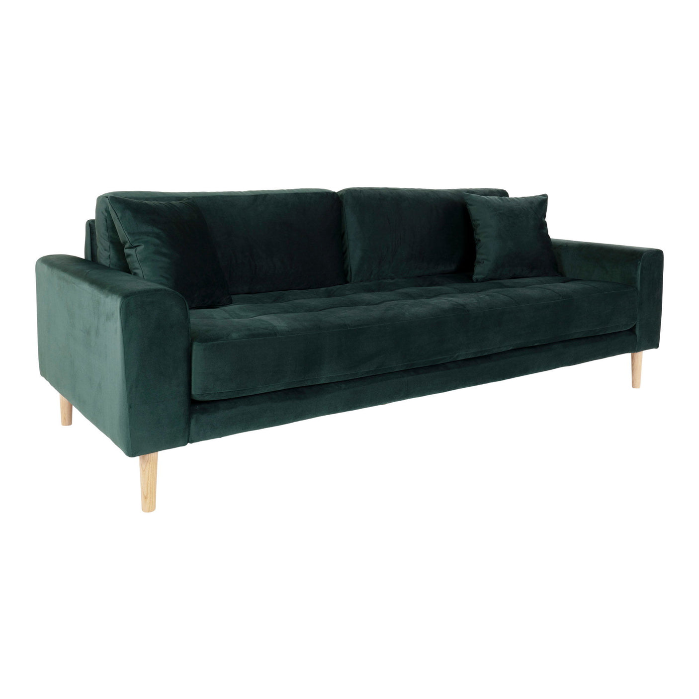 Romslig Lido 3 seters sofa i mørkegrønn velur sett fra siden